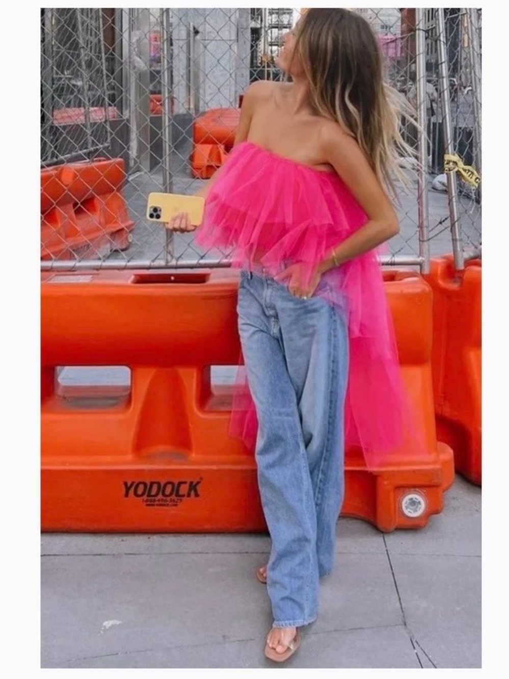 Strapless Hot Pink Tulle Tube Top Ruffle Concert Festival Bachelorette Party